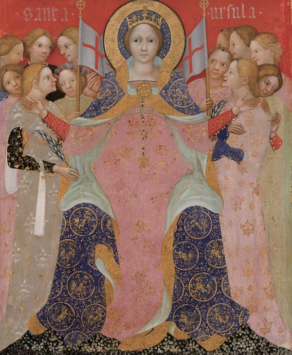 《圣厄休拉和她的少女》( niccolò di pietro ,1410),画面中女性圣徒
